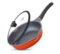 INTIGNIS Padella profonda con coperchio | Antigraffio | Compatibile con induzione | Interno antiaderente | Maniglia resistente al calore | Perfetto per la cucina di tutti i giorni (Orange, 28 CM)
