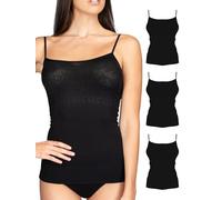 Intimidea - 3pz Canotta Donna Setificata, Spalla Stretta, Lavorazione Floreale in Jacquard sul Seno e sul Bordo Inferiore Art. 212119 (S/M, Nero)