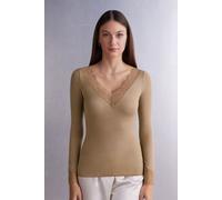 Intimissimi Maglia Scollo a V Ultralight con Cashmere e Pizzo Donna Marrone Taglia M
