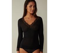 Intimissimi Maglia Scollo a V Ultralight con Cashmere e Pizzo Donna Nero Taglia L