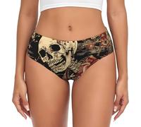 Intimo da donna - Mutandine gotiche orientali con teschio invisibile, senza cuciture, elasticizzate, da donna, nero/bianco, XXXL