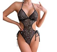 Intimo Donna Sexy Reggiseno Adesivo Push Up Tuta Sexydonna Hot Trasparente Lucido Completo Cotone Brasiliana Camicia da Notte 5d Corpetto Reggicalze (A4-Nero, S)