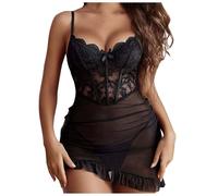 Intimo Donna Sexyhot Completino Sexydonna Hard Babydoll Intima Donna in Pizzo Camicia da Notte Trasparente con Scollo a V Completo con Perizoma Négligé Hot per Notte di Nozze e San Valentino