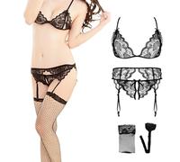 Intimo Lingerie Donna Sexy Babydoll, Pizzo Erotico Prospettiva Maschera Pigiama Reggiseno per Luna di Miele, con Ferretto e Perizoma Sexy Sleepwear Slip Soft Completi Intimi, reggiseno e perizoma