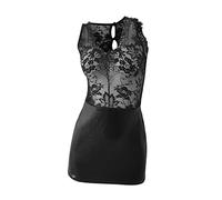 Intimo lingerie pizzo allacciatura al collo, abito elastico in PU bagnato, flirty, figurbetontes Chemise Change, Nero , S