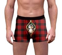 Intimo Natalizio da Uomo con Motivo a Scacchi e Pinguino, Pantaloncini da Festa di novità Slip on