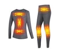 Intimo Riscaldato da Donna, Pantaloni e Top Riscaldati da Donna con 6 Zone Riscaldanti, Set Termico Invernale da Donna, Intimo Riscaldato da Donna,Grigio,3XL
