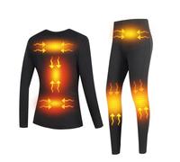 Intimo Riscaldato da Donna, Pantaloni e Top Riscaldati da Donna con 6 Zone Riscaldanti, Set Termico Invernale da Donna, Intimo Riscaldato da Donna,Nero,XXL