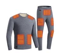 Intimo Termico Da Uomo 18 Zone Di Riscaldamento Set Intimo Riscaldato Elettrico Strato Base in Pile Camicia E Pantaloni Caldi,2XL,Grey