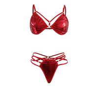 Intimoos Hot ITA Lingerie Sexy Hot Trasparente Donne Fashion Lingerie 2 Pu Leather Harness Set con Catena Slip Donna Rosso Natalizio Donna Sexy Capodanno Red L
