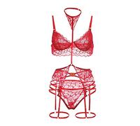 Intimoos Hot ITA Lingerie Sexy Hot Trasparente Ladies Strap Lace Crochet Ritaglio Teddy Lingerie Ricamo Biancheria Intima Slip Donna Rosso Natalizio Donna Sexy Capodanno Red M