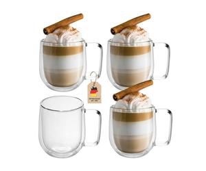Intirilife 4x set di bicchieri termici a doppia parete -150-200ml- soffiati a bocca isolati per cappuccino espresso, bicchieri da tè bicchieri da caffè latte macchiato, effetto galleggiante con manico