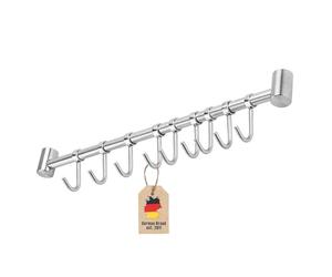Intirilife appendiabiti per la cucina in acciaio inox con 9 ganci mobili da forare - 49.8 x 3.4 x 2.2 cm - ringhiera cucina gancio porta utensili cucina asta porta bicchieri da parete