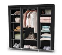INTIRILIFE Armadio Guardaroba Pieghevole 150x175x45 cm in Nero Corvo - Cabina Tessuto con Anta Richiudibile, Cerniera Zip e Appendiabiti - Camera da Letto Custodia de Campeggio