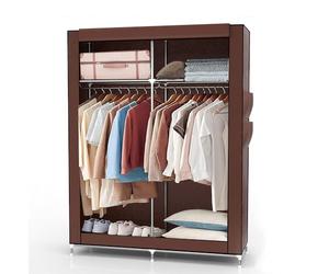 INTIRILIFE Armadio pieghevole 108x170x45 cm in MARRONE KOKOS - Armadio in tessuto con cerniera e asta appendiabiti, tasca laterale e scomparti - Ripiano a innesto, struttura in metallo