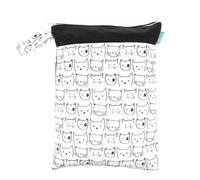 INTIRILIFE Bolsa de pañales, bolsa impermeable en Blanco - Negro con Gatos - 29 x 40 cm - Bolsa húmeda reutilizable, bolsa de pañales, Wetbag con cremallera para niño pequeño, bebé, viajes, deportes