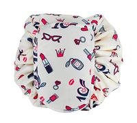 INTIRILIFE Borsa cosmetica in Crema Girly Motive - Borsa da Toilette Rotonda con Stringhe per Il serraggio, 2 Tasche Interne, Zip Ideali per i Viaggi - Conservazione per Il Trucco ECC.