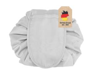 Intirilife Borsa cosmetica in GRIGIO CHIARO - Borsa da toilette rotonda con stringhe per il serraggio, 2 tasche interne, zip ideali per i viaggi - Conservazione per il trucco ecc.