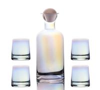 Intirilife Caraffa con 4 bicchieri Set in vetro con Bagliore Arcobaleno - Caraffa da 1.1 litri - Bicchieri da 200 ml - Set regalo, brocca con coperchio a pallina, per bevande calde e fredde