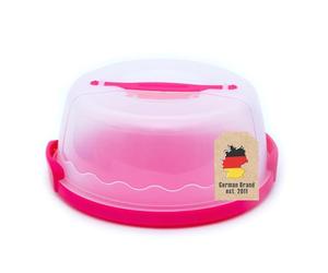INTIRILIFE Contenitore da trasporto Contenitore per torte e crostate in plastica rosa - 29,8 x 28,8 x 13,2 cm - rotondo Coperchio per torte con chiusura a scatto con maniglia di trasporto