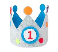 INTIRILIFE Corona de Cumpleaños de Fieltro con Números Intercambiables 0-9 en Azul-Gris - 57.5 x 15.5 cm - Corona Ajustable para Niños y Niñas, para Cumpleaños, Fiesta, Niños, Decoración