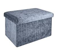 INTIRILIFE Panca pieghevole 49x30x30cm in grigio velluto - Cubo di seduta con spazio di archiviazione e coperchio con rivestimento in velluto Cubo di seduta poggiapiedi pieghevole scatola