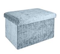 INTIRILIFE Panca pieghevole 49x30x30cm in velluto blu-grigio - Cubo di seduta con spazio di archiviazione e coperchio con rivestimento in velluto - Cubo di seduta poggiapiedi pieghevole scatola