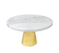 INTIRILIFE Piatto per Torte, Alzata per Torte con Base Dorata e Piatto in Marmo - 20 x 11.3 cm - Piatto, Vassoio per Torte, Dolci, Vassoio Rotondo per Pasticcini