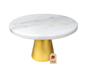 INTIRILIFE Piatto per Torte, Alzata per Torte con Base Dorata e Piatto in Marmo - 20 x 11.3 cm - Piatto, Vassoio per Torte, Dolci, Vassoio Rotondo per Pasticcini