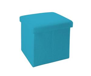 INTIRILIFE Pouf Pieghevole 30x30x30 cm in Blu Celeste - Cassapanca Cubo Contenitore Imbottito de Tessuto a l'Ottica Lino con Coperchio - Ottomane Poggapiedi Sgabello Panca Poltrona