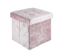 INTIRILIFE Pouf pieghevole 30x30x30 cm in velluto rosa - Cubo di seduta con coperchio e vano portaoggetti in tessuto con incavi - Cubo di seduta poggiapiedi pieghevole Scatola portaoggetti pouf