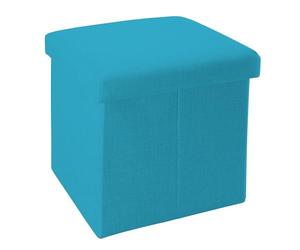 INTIRILIFE Pouf Pieghevole 38x38x38 cm in Blu Celeste - Cassapanca Cubo Contenitore Imbottito de Tessuto a l'Ottica Lino con Coperchio - Ottomane Poggapiedi Sgabello Panca Poltrona