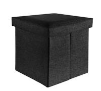 INTIRILIFE Pouf Pieghevole 38x38x38 cm in Nero Diamante - Cassapanca Cubo Contenitore Imbottito de Tessuto a l'Ottica Lino con Coperchio - Ottomane Poggapiedi Sgabello Panca Poltrona
