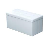 Intirilife Pouf Pieghevole 78x38x38 cm in Bianco OPALINO - Cassapanca Cubo Contenitore Imbottito de Similpelle con Coperchio - Ottomane Poggapiedi Sgabello Panca Poltrona