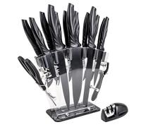 Intirilife Set di 17 pezzi di coltelli da cucina con ceppo e affilatore economy peeler forbici e coltelli multifunzionali - Per tagliare, sbucciare e anche rompere le noci