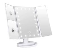 INTIRILIFE Specchio per Il Trucco con 22 LED e Cavo USB - 3 Lati con ingrandimento 1X/2X/3X - Luce Naturale Regolabile - Specchio cosmetico da Tavolo Pieghevole, Design Elegante Bianco.