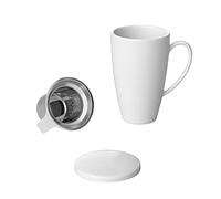 INTIRILIFE Tazza da caffè multifunzionale in porcellana con coperchio e infusore per tè in Bianco con capacità di 350 ml - Per gustare caffè e tè deliziosi ogni volta che lo si desidera