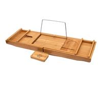 Intirilife Vassoio da bagno estensibile in bambù -73-111 x 23 x 4,5cm- Supporto regolabile - Vassoio per vasca da bagno con portasapone- Supporto per libro, candela, vino, bicchiere, tablet,telefono