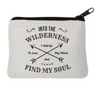 Into The Wilderness - Portamonete in neoprene con scritta "I Will Go to Love My Mind and Find My Soul", 10 x 11 cm, colore: Bianco, bianco, Taglia unica