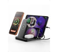 Intoval Stazione di ricarica 5 in 1, per iPhone 15 Pro/15 Pro Max/15 e Android, iPad Pro/Air/Mini, Apple Watch 9/Ultra 2/Ultra/8/7/7/SE, dock di ricarica wireless per più dispositivi (G805, nero)