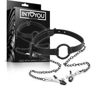 INTOYOU - bavaglio con pinze per capezzoli (nero)