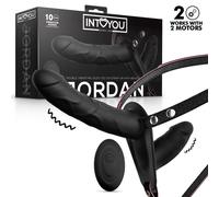 InToYou Jordan Double Vibrating Dildo Strap-on with Remote Black