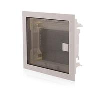Intratec distributore multimediale e ripartitore di comunicazione a incasso, IP40, porta trasparente, bianco RAL 9003, resistente fino a 650°C, 346x317x92 mm