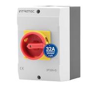 Intratec Interruttore principale 32A 3 poli - Sezionatore IP65 con custodia in plastica - Interruttore da parete per uso industriale - Commutatore rotativo robusto 230/400V