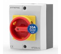 Intratec Interruttore rotante principale 20 A, 4 poli - IP65 Sezionatore con involucro in plastica - Interruttore a parete esterno per uso industriale 230 V, 400 V - Interruttore di emergenza