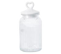 INTRECCI Barattolo Contenitore in Vetro con Tappo a Cuore Certificato per Alimenti, Barattoli Contenitori con Coperchio Organizer Cucina Caffè Sale Biscotti Pasta Caramelle (Rotondo Bianco 2500 ML)