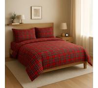 INTRECCI Completo Lenzuola Natalizio Matrimoniale Scozzese Rosso, Set Lenzuola e Federe in Puro Cotone Fantasia di Natale Tartan per Letto 2 Piazze