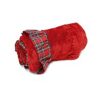 INTRECCI Coperta Plaid Con Bordo Tartan Scozzese Applicato, Coperta Tinta Unita Per Divano Soffice Leggera Disponibile in più Misure (Rosso, Plaid 130x160 cm)