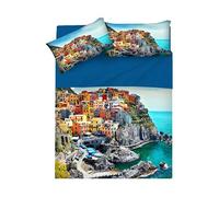 INTRECCI Copripiumino in Cotone Sogni d’Oro, Parure Copri Piumino con Federe Set Sacco Piumone Disponibile in più Fantasie (Dis.45 Cinque Terre, Set Sacco Singolo + 1 Federa)