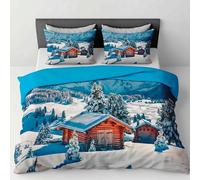 INTRECCI Copripiumino in Cotone Sogni d’Oro, Parure Copri Piumino con Federe Set Sacco Piumone Disponibile in più Fantasie (Set Sacco Singolo + 1 Federa, Dis. 70 Snow Casetta)